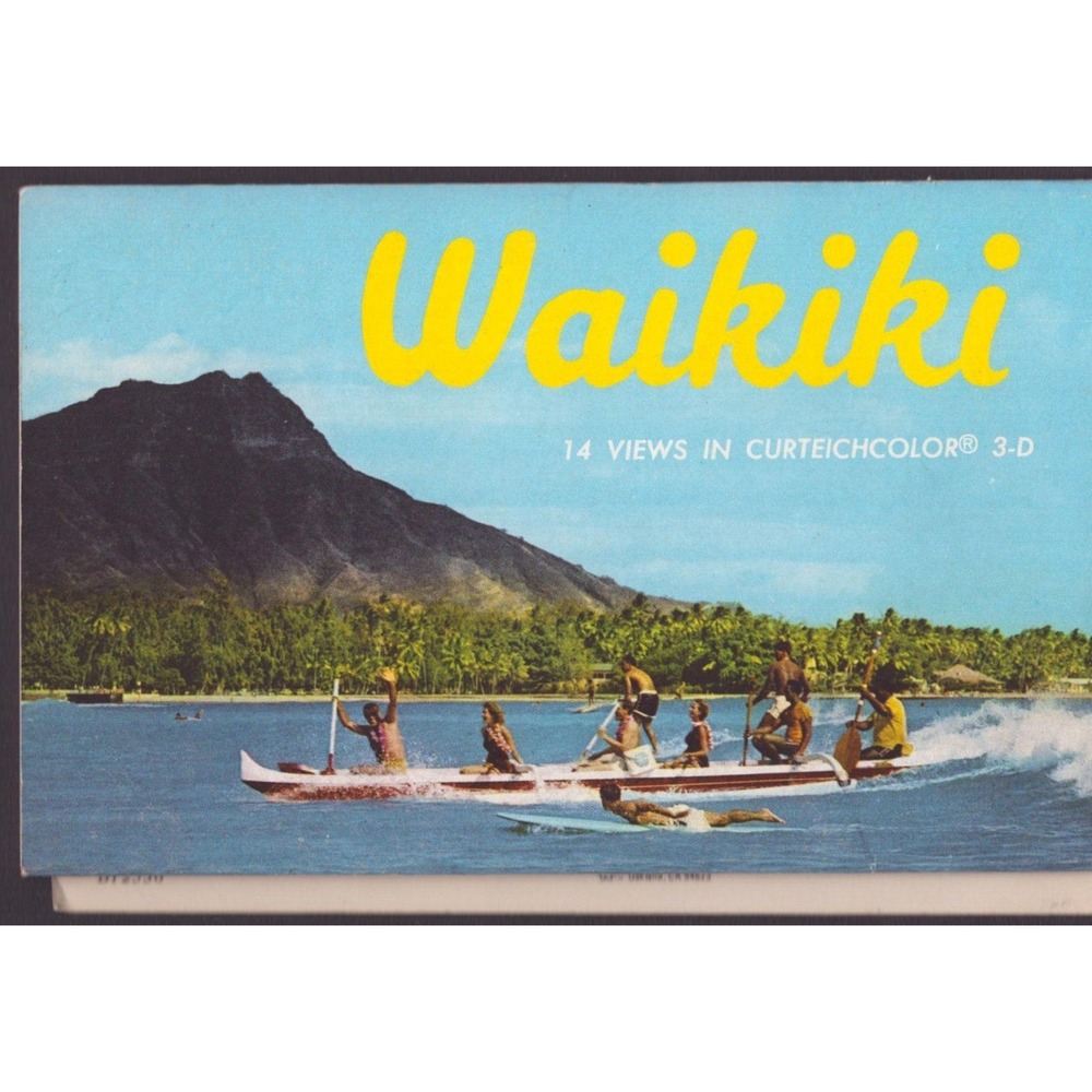 Waikiki Honolulu Hawaii HI Souvenir Postcard Folder Curteichcolor 3-D 14 Views - Picture 2 of 2